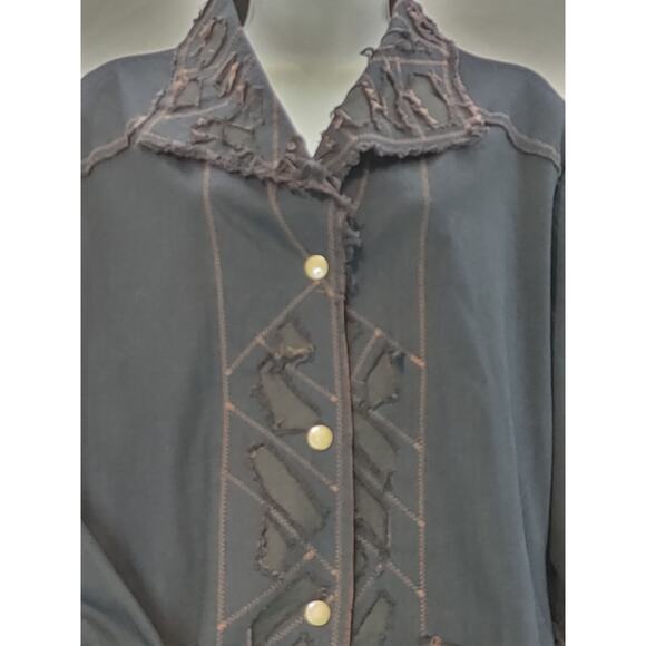 Linda Lundstrom Distressed Jacket Button Front Raw Hem Black Womens Plus Size 18 - Picture 3 of 8